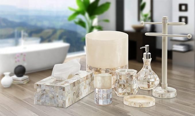 Milano Tissue Box Cover Rectangular - Decorative Tissue Box Holder Rectangular is Finished in Beautiful Mother of Pearl Shells - Durable Tissue Cover for Elegant Decor