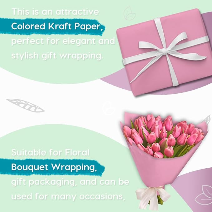 PerkHomy Light Pink Kraft Paper Roll 17.5" x 960" (80') for Gift Wrapping Bouquet Flower Art Painting Craft Writing Packaging Shipping 80GSM 55LB (Light Pink, 17.5" x 80')