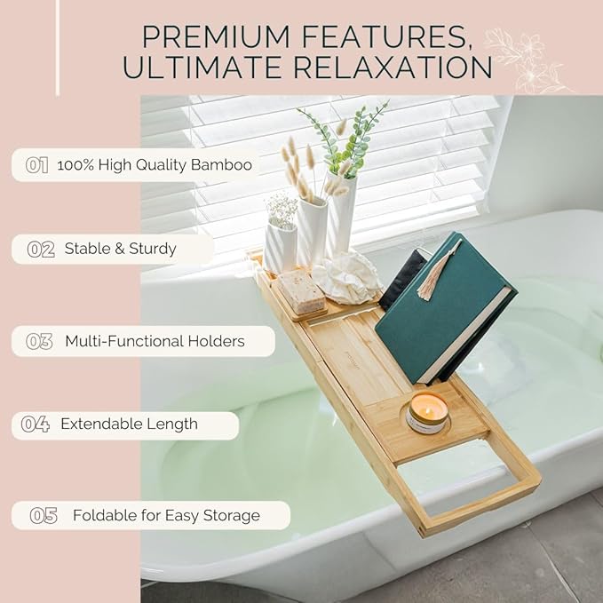 Bathtub Tray and Full Body Bath Pillow Set - Foldable Bath Tray for Tub and Full Body Bath Cushion for Ultimate Relaxation - Perfect Self Care Gift, Bath Accessories for Women, Spa Gifts for Women.