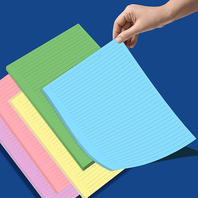 (3-Pack) Unpunched 5 Colorful Line Paper - 300 Sheets/600 Pages Loose Leaf Paper Line Refills, Per Color 60 Sheets, 5.8" x 8.5"