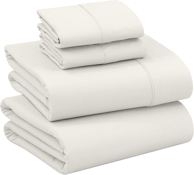 RUVANTI 100% Cotton King Size Sheets Set, 4 Pieces, Soft & Breathable Percale Weave Bedding, Deep Pocket 16", Hotel Standard, Crisp Cool Feel, Durable, Perfect Dyed Bed Sheet, Ivory