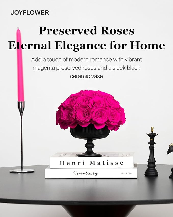 JoyFlower Preserved Flowers Vase Ceramic Decor, Eternal Flower Vases for Centerpieces, Forever Flower Decorations for Party Home Wedding Table Living Room Bedroom, Ceramic Flower Vase House Decor
