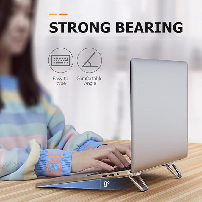 Mikikit Aluminum Laptop Riser Cooling Pad Stand for Notebook and Tablet Users, Portable Laptop Airflow Stand with Keyboard Kickstand, Gray Alloy Support for Work and Travel Random Color