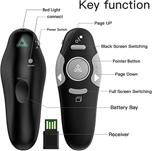 QUI Wireless Presenter Remote Clicker - PowerPoint Slide Advancer for Mac/Windows/Linux | USB A, Black