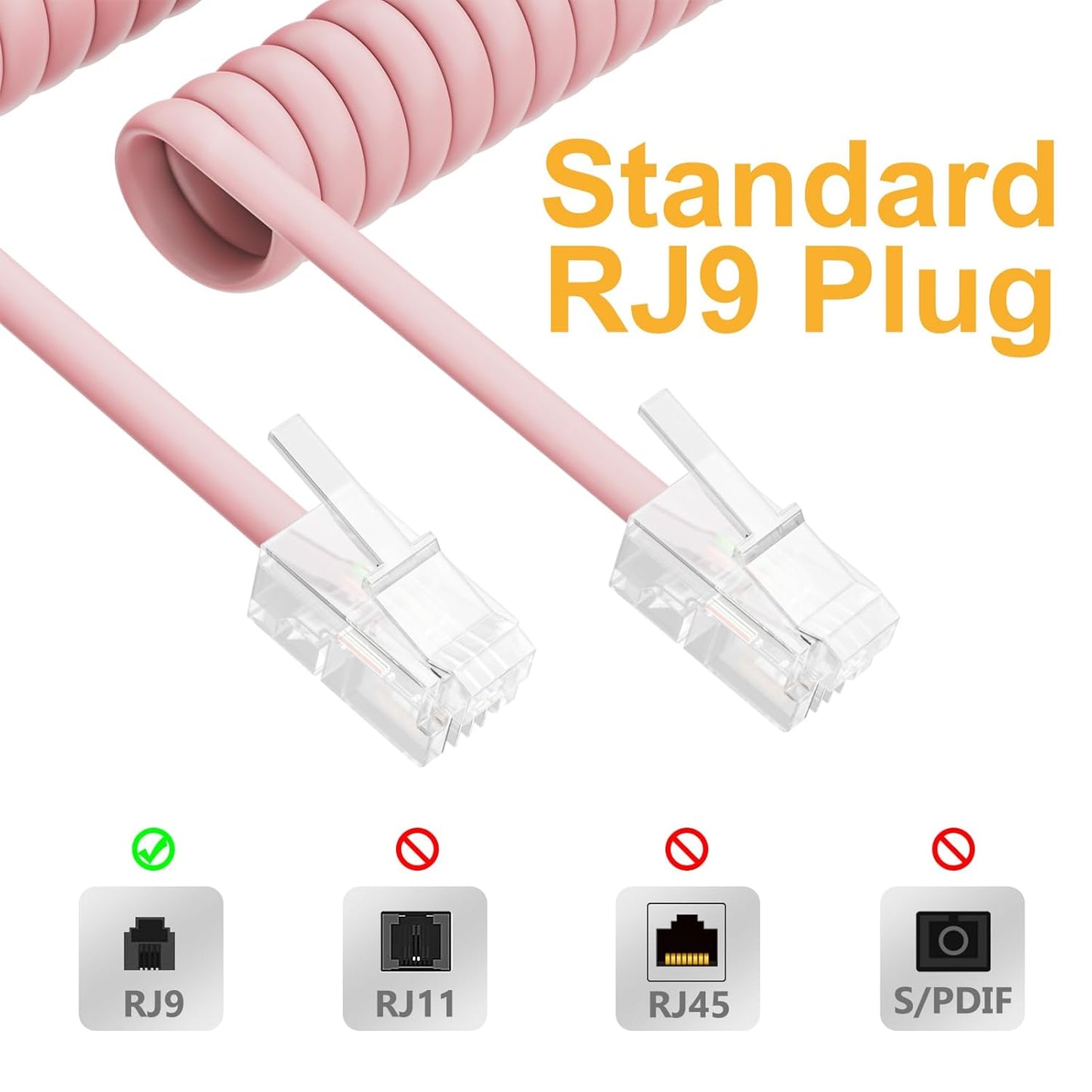 Uvital 16FT Pink Extra Long Phone Handset Cord - Coiled Length 2FT | RJ9 Telephone Cord for Landline Phones