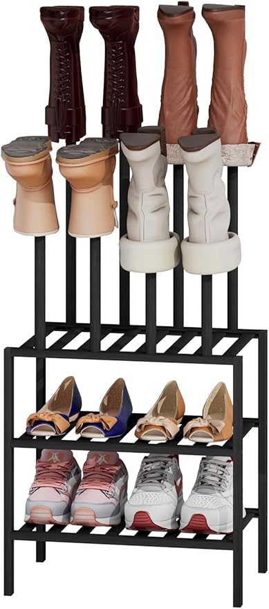 kiplant Small Boot Rack Organizer Tall Boots- 4 Pair Boot Rack Bamboo Wood Shoe Rack for Entryway & Closet, Holds Tall Boots