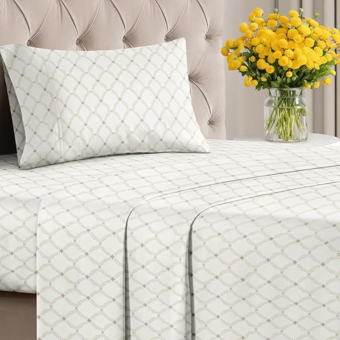 Floral Sheets - Neutral Floral Bed Sheet Set - 1 Flat & 1 Fitted & 1 Pillowcase w/ Deep Pockets - Comfy, Wrinkle & Fade Free Boho Botanical Bedding - Ultra-Soft, Breathable & Cooling - Twin Size