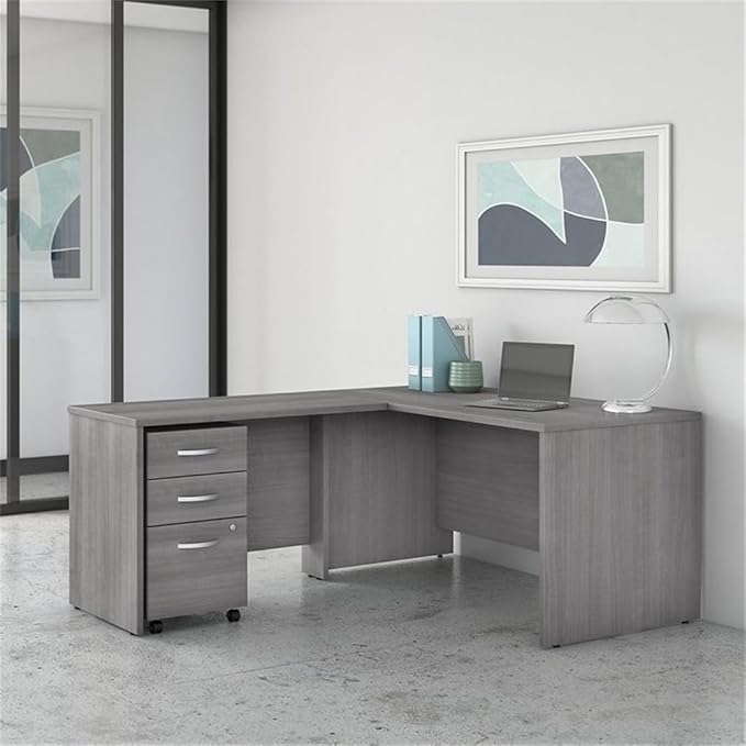 Bush Business Furniture 60W x 30D L Shaped Desk with Mobile File Cabinet, Corner Table and Drawers for Home or Professional Office, Studio C Collection, Black Walnut