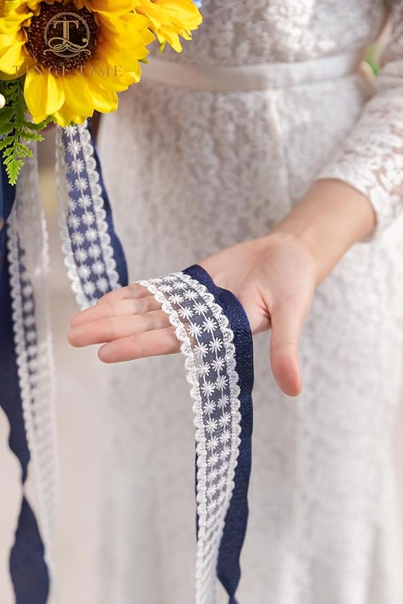 TINGE TIME 9 inch Bridal Bouquets for Bride, Artificial Silk Flowers Tossing Bouquet, Bride Bouquets for Wedding, Ceremony, Anniversary (Sunflower&RoyalBlue)