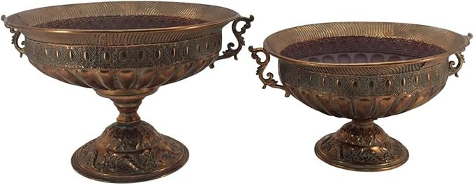 Zaer Ltd. Set of Metal Urn Vase Planters in Antique Finish and Classical Vintage Designs (Apollo Gold)