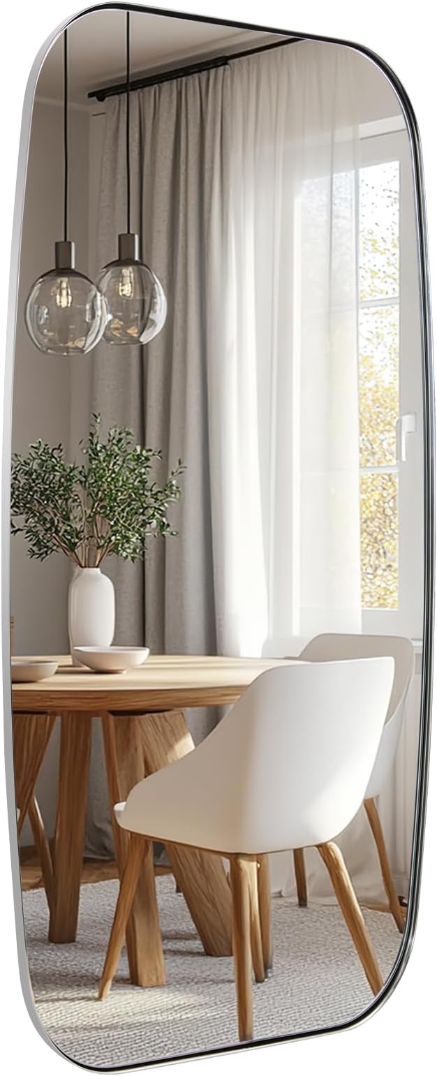ANDY STAR 24x48 Chrome Bathroom Mirror, Oblong Silver Mirror with Stainless Steel Metal Frame, Oval Vanity Mirror for Over Sink, Modern Anti Rust Wall Mounted