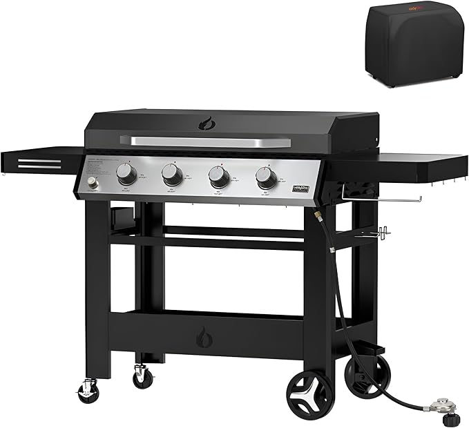 ONLYFIRE GRILLS Heavy Duty Propane Gas Griddle 4-Burner with Waterproof Cover, Premium Flat Top Gas Grill with 555 sq.in Cooking Area, Outdoor BBQ Stove for Patio Barbecue Backyard Party, GS352