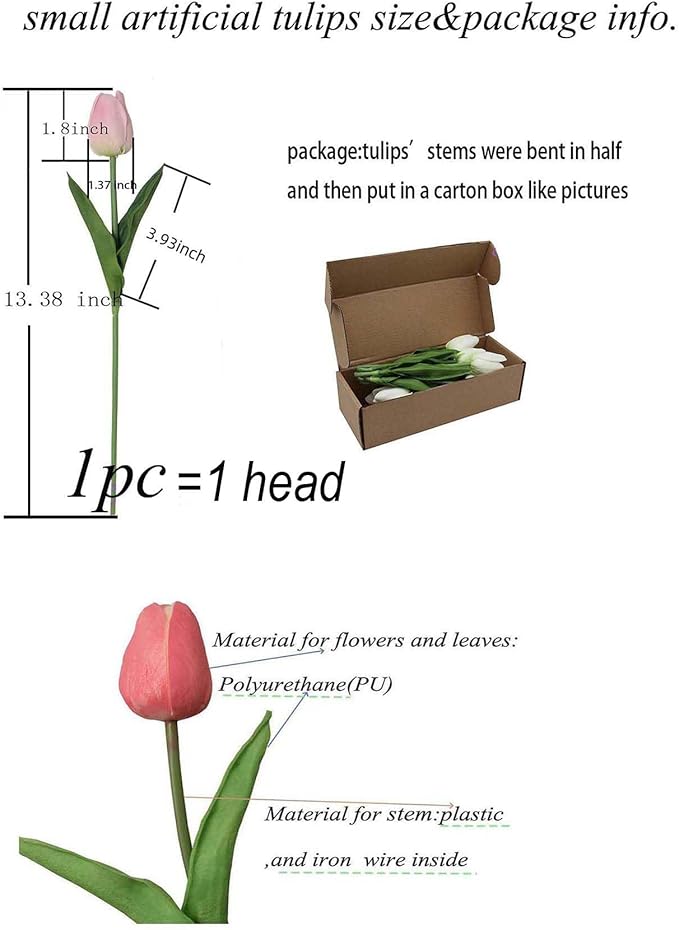 Artificial Flowers 10 Heads Mini Real Touch Artificial Tulip for Home Wedding Party Centerpiece Decoration (Dark Berry Pink)