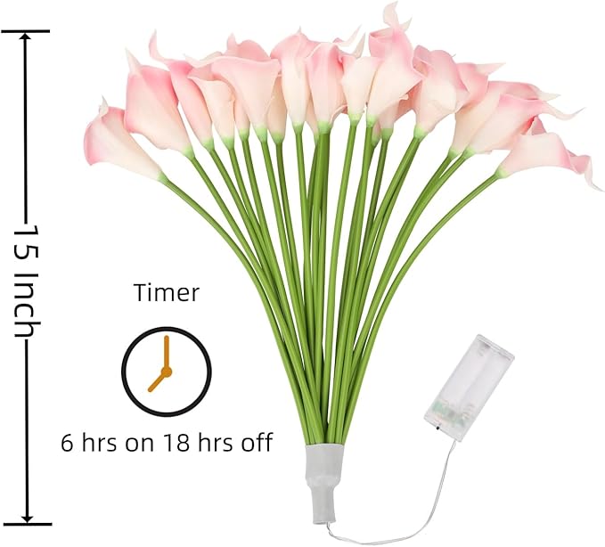 20pcs Lighted Artificial Calla Lily Bouquet Lamp Faux Floarl Night Light Real Touch Flower Night Lamp LED Calla Lily lighted Artificial Flower for Holiday Gifts Home Kitchen Decor(Light Pink)