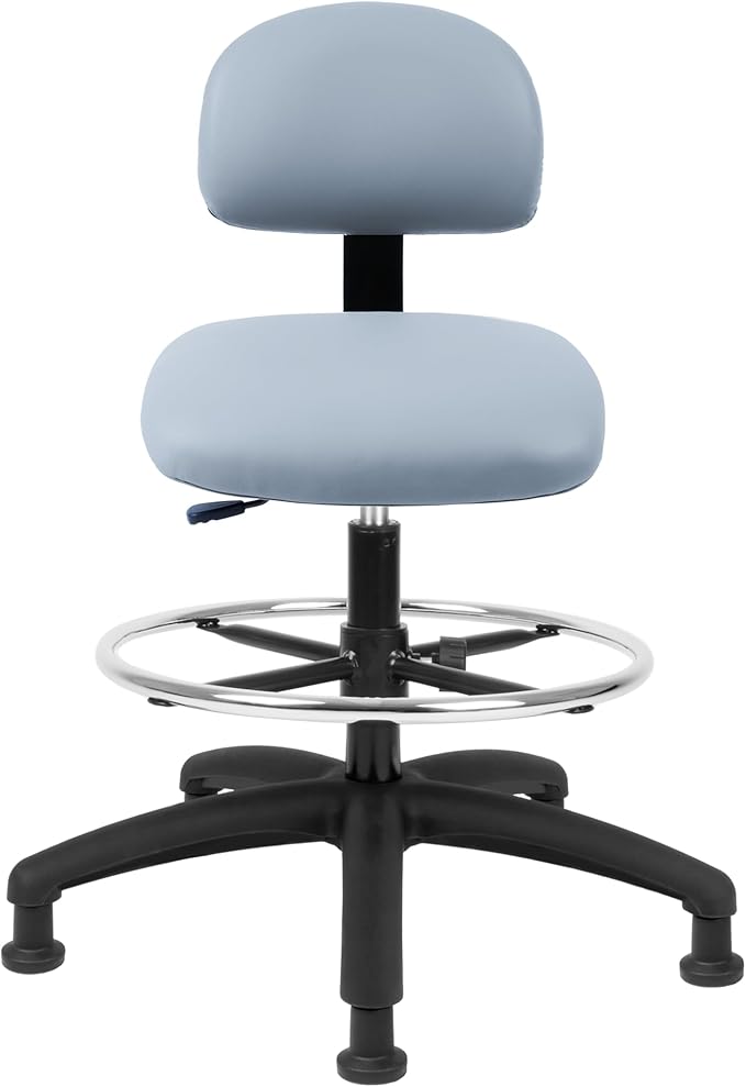 Chair Master FSS Series Square seat Tall (24"-34") seat Height Chair. Vinyl-for Office, Garage, Desk, Shop, Computer, Doctor, Medical, Easy to Clean! 18" Footring (Gray, Tall, Glides)