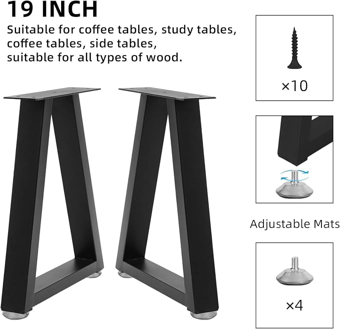 19 '' Trapezoid Metal Table Legs,Replacement Furniture Legs Set of 2 for DIY Coffee Tables, Bench, Modern Desks, Night Stands, Sofa(19.3”H x 13”W)