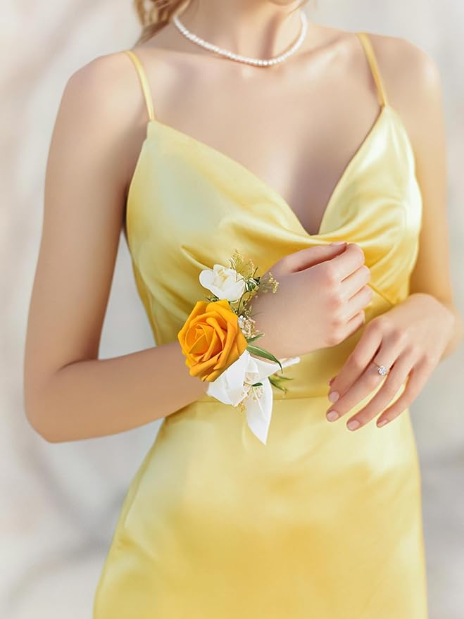 InnoGear Artificial Flowers, 50 Pcs Yellow Foam Fake Roses Bulk with Stems for Autumn Fall Decoration DIY Wedding Bouquets Centerpieces Bridal Shower Party Christmas Tree