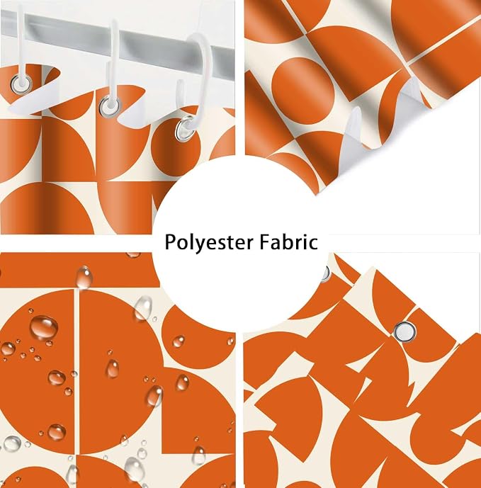 Vintage Orange Mid Century Modern Shower Curtain Boho Abstract Geometric Art Shower Curtains for Bathroom Decor 72x72 Inch 70s 80s Retro Washable Fabric Bathroom Set with 12 Hooks