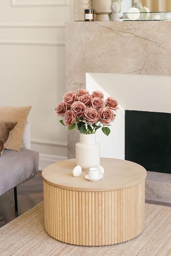 Artificial Rose Flower Artificial Flowers Flower with Long Stem Silk Roses Bouquet for Wedding Bridal Shower Party Home Decoration (Dusty Rose, 30 Pcs)