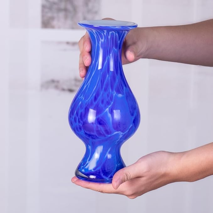 KAMMAK Colored Glass Vase, Beautiful Hand Blown Decorative Vase, Modern Art Vase for Flower Mantle Dining Table Centerpiece, Entryway Living Room Wedding Decoration, HR006