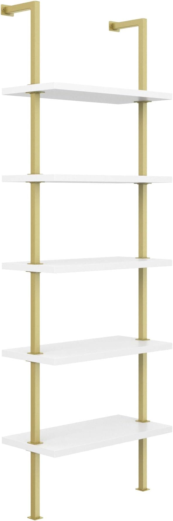 Nathan James Theo 5-Shelf Gold, Ladder Bookcase with Gold/Brass Metal Frame, White, Set of 4
