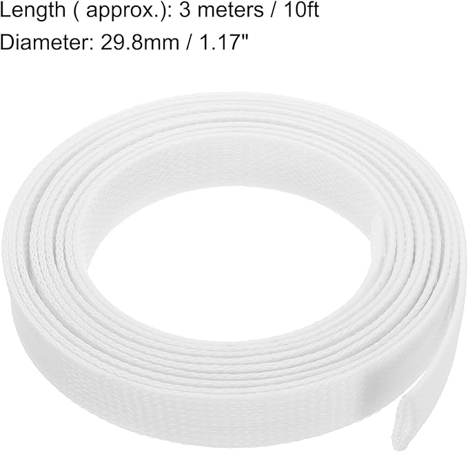 uxcell Expandable Sleeving,1 3/16-inch 10ft Cable Sleeve, White