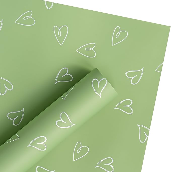 WRAPAHOLIC 20 Sheets Flower Wrapping Paper - 22.8 x 22.8 inch Green Love Design Water-Resistant Floral Bouquet Wrapping Paper, Florist Supplies Packaging for Wedding Birthday Gift DIY