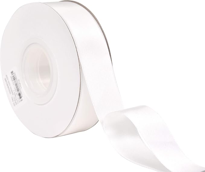YAMA Double Face Satin Ribbon - 1 inch 25 Yards for Gift Package Wrapping,Floral Design,Hair Bow Clip Making,Crafting,Sewing,Wedding Decor,White
