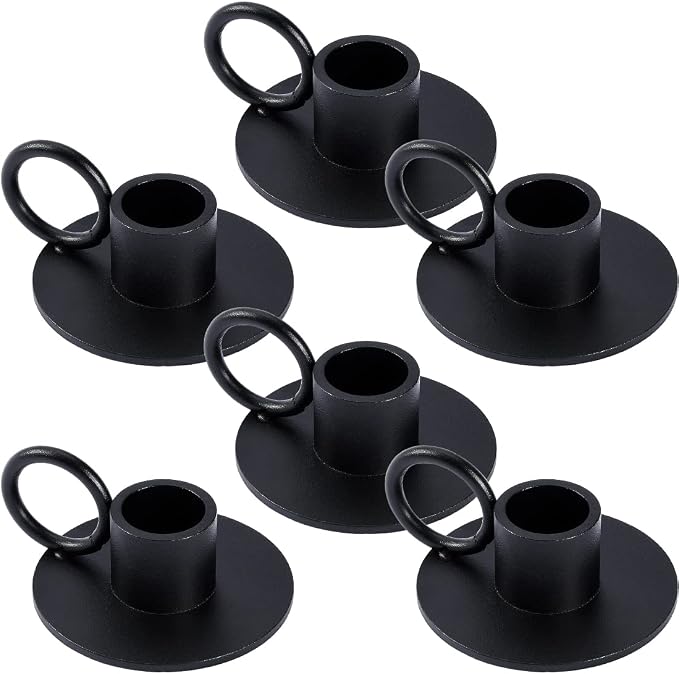 6PCS Black Taper Candle Holders with Round Handle, Matte Iron Candlestick Holders Centerpieces for Home Decoration, Wedding Anniversary, Party, Housewarming Gifts.