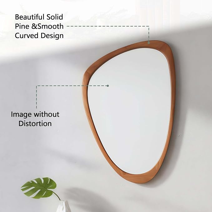 20x30 Inch Asymmetrical Wall Mirror Wood,Rustic Irregular Shaped Vanity Mirror for Bathroom,Bedroom, Living Room, Entryway, Fireplace,Wall Decor,Solid Wooden Frame (Yellow Brown, 20"x30" Inch)
