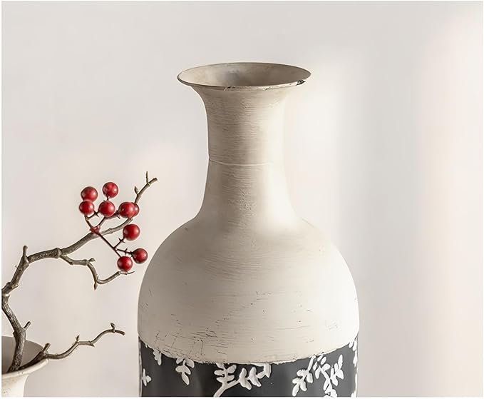 Decorative Rustic Iron Vase,23 inches 28 inches 30 inches Tall Large Metal Floor Vase,Farmhouse Vintage Floweral Vase for Living Room Home Decoration (Blue 1)