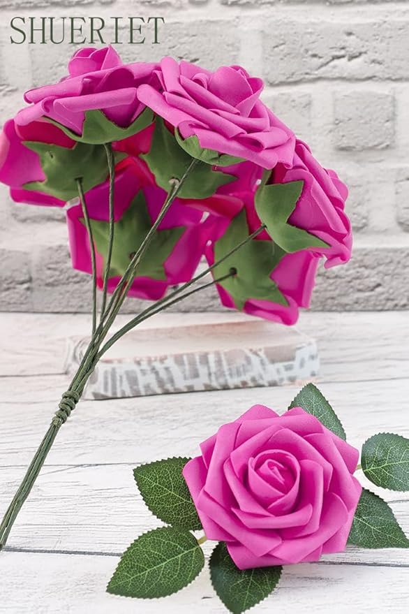 Blush Pink Artificial Roses 25pcs, Real Looking Fake Flowers with Stems for DIY Wedding Centerpieces, Bridal Shower, Party, Valentine's Day Gift, Home Decor