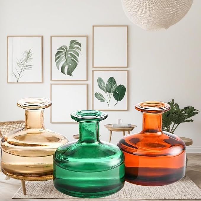 Green Empty Glass Reed Diffuser Bottles,300ml Refillable Diffuser Bottle for Essential Oils,Aromatherapy Container for DIY Replacement Diffuser,Fragrance Decoration,Crafts Decor,Small Flower Vase
