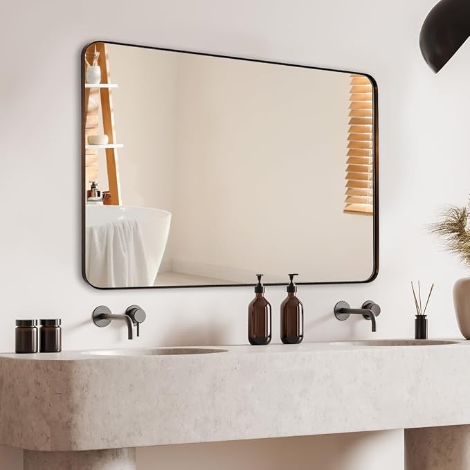 ANDY STAR Bathroom Mirrors for Wall, 30"x40" Bronze Bathroom Mirror, Rounded Rectangle Mirror, Framed in Premium Stainless Steel with Brushed Finish