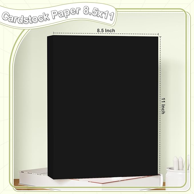 40 Sheets Cardstock 8.5x11, 65lb Black Card Stock, Construction Paper, 180gsm Thick Printer Paper for Printing, Painting, Card Making, Kids School Supplies,Party Decorations