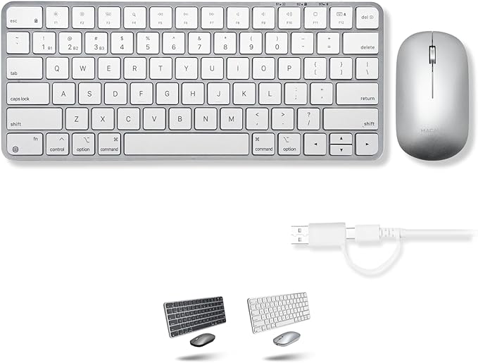 Macally Apple Wireless Keyboard and Mouse for Mac - Dual Mode (Bluetooth + Wired) - Multi-Device, Rechargeable - Mini Wireless Keyboard and Mouse Combo for MacBook, iPad, Mac mini/Air/Pro (Silver)