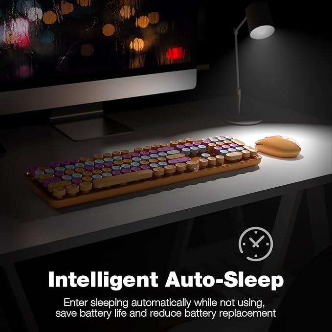 Wireless Keyboard and Mouse Combo, MOWUX Colorful Computer Full Size 2.4G Plug and Play Wireless Typewriter Keyboard and Mouse Set for Windows, Computer, Desktop, PC, Notebook (Orange Colorful)