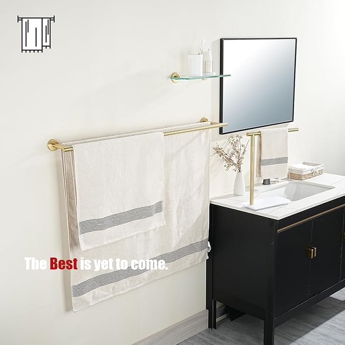 JQK Double Bath Towel Bar, Brushed Gold 39 Inch 304 Stainless Steel Thicken 0.8mm Towel Rack for Bathroom, Towel Holder Wall Mount, Useable Length 36 Inch, TB100L36-BG