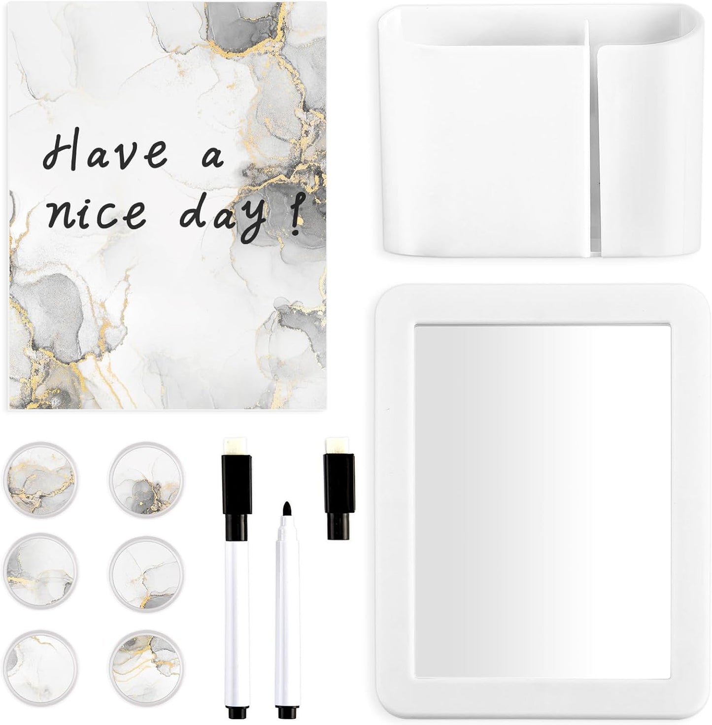 Skiennix School Locker Accessories Kit - 11 Pcs Magnetic Decor with Marble Print Whiteboard & Mirror
