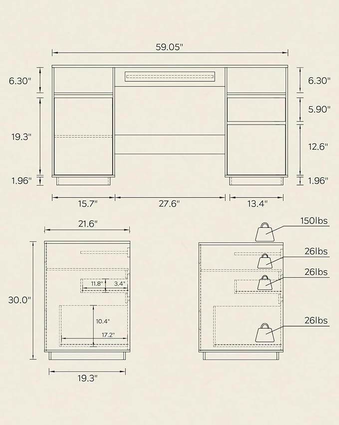 Farmhouse Executive Desk with File Drawer 59" Large Computer Desk Home Office Desk with Charging Station, Keyboard Tray, Storage Cabinet Modern Workspace for Study, Writing, Nautral Oak