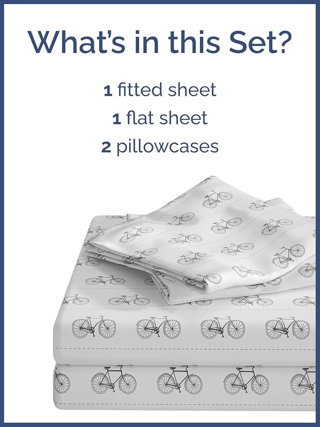 Kids Bikes Full 4 Piece Sheet Set - Boys, Girls, Teens, Toddler - Easy Fit, Deep Pockets - Breathable, Hotel Quality Bedding Sheets - Machine Washable - Wrinkle Free - Cute, Cozy & Soft - CGK Linens