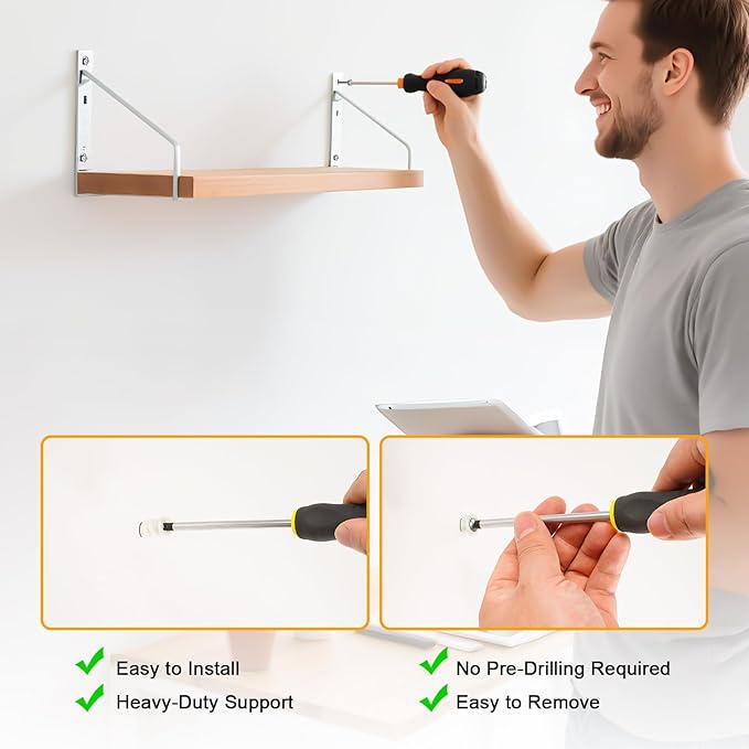 KURUI #8 Self Drilling Drywall Anchors with Screws Kit, Heavy Duty Dry Wall Anchors for Hanging Sheetrock, 50 Self-Tapping Plastic Drywall Hangers 50 Sheet Rock Screws, 100PCs Mounting Hardware -75LB
