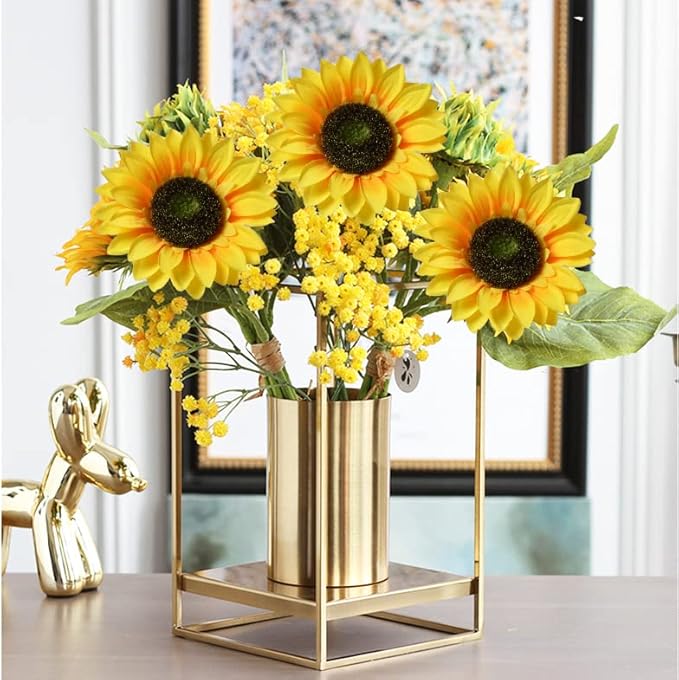 Artificial Sunflowers Flowers 8pcs Single Long Stem Large Faux Silk Sunflower Flower Bouquets for Wedding Party Bulk Yellow Centerpieces Home Decor