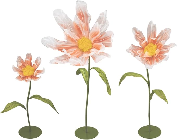 3Pcs Wedding Artificial Daisy Flowers Giant Artificial Paper Flowers Artificial Daisy Flower 3-Head Giant Fake Flowers with Standing Stems and Base for Wedding Wall Party Decor
