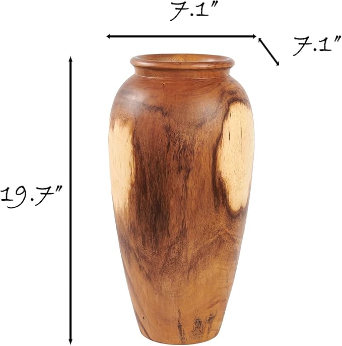 Greenage Natural Acacia Wood Vase Handmade 7.1" 7.1" x 19.7" Handcrafted Solid Wooden Table Flower Holder Rustic Decorative Tall Floor Vase for Living Room Balcony Home Decor