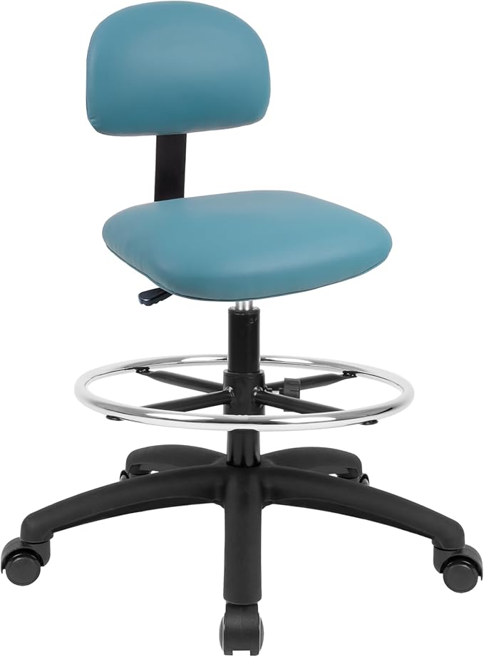 Chair Master FSS Series Square seat Tall (24"-34") seat Height Chair. Vinyl-for Office, Garage, Desk, Shop, Computer, Doctor, Medical, Easy to Clean! 18" Footring (Aqua, Tall, Self Braking Casters)