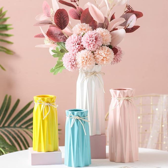 Ceramic Vase for Home Decor Yellow Modern Flower Vase for Pampas Grass Dried Flowers 9.5" H x 3.9" W Vases for Living Room Decorations Porcelain Tulip Vases for Table Kitchen Decor
