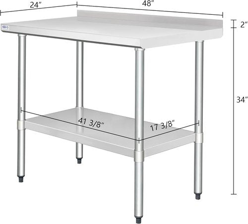 HARDURA Stainless Steel Prep Table - Commercial Kitchen Workbench with Backsplash | 24x48 Inches NSF Certified