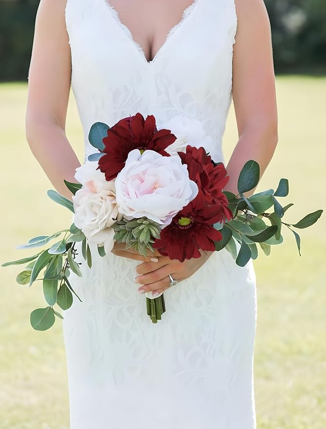Red Gerbera Daisy Artificial Flowers – 5PCS Real Touch Faux Daisies, 26.7" Long Stem Gerber Daisies, Artificial Flowers with Stems for Romantic Arrangements, Wedding Centerpieces Home Decor