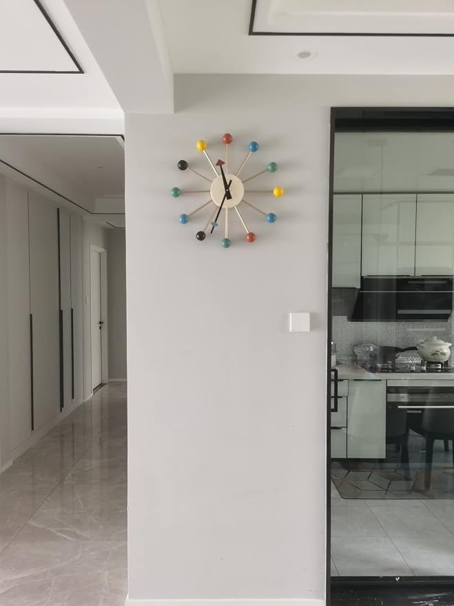 SHISEDECO Mid Century Quartz Wall Ball Clock Multicolor Large Size, Decorative Modern Silent Creative Fashion Hanging Decoration for Home, Kitchen, Living Room, Office, Bedroom etc.